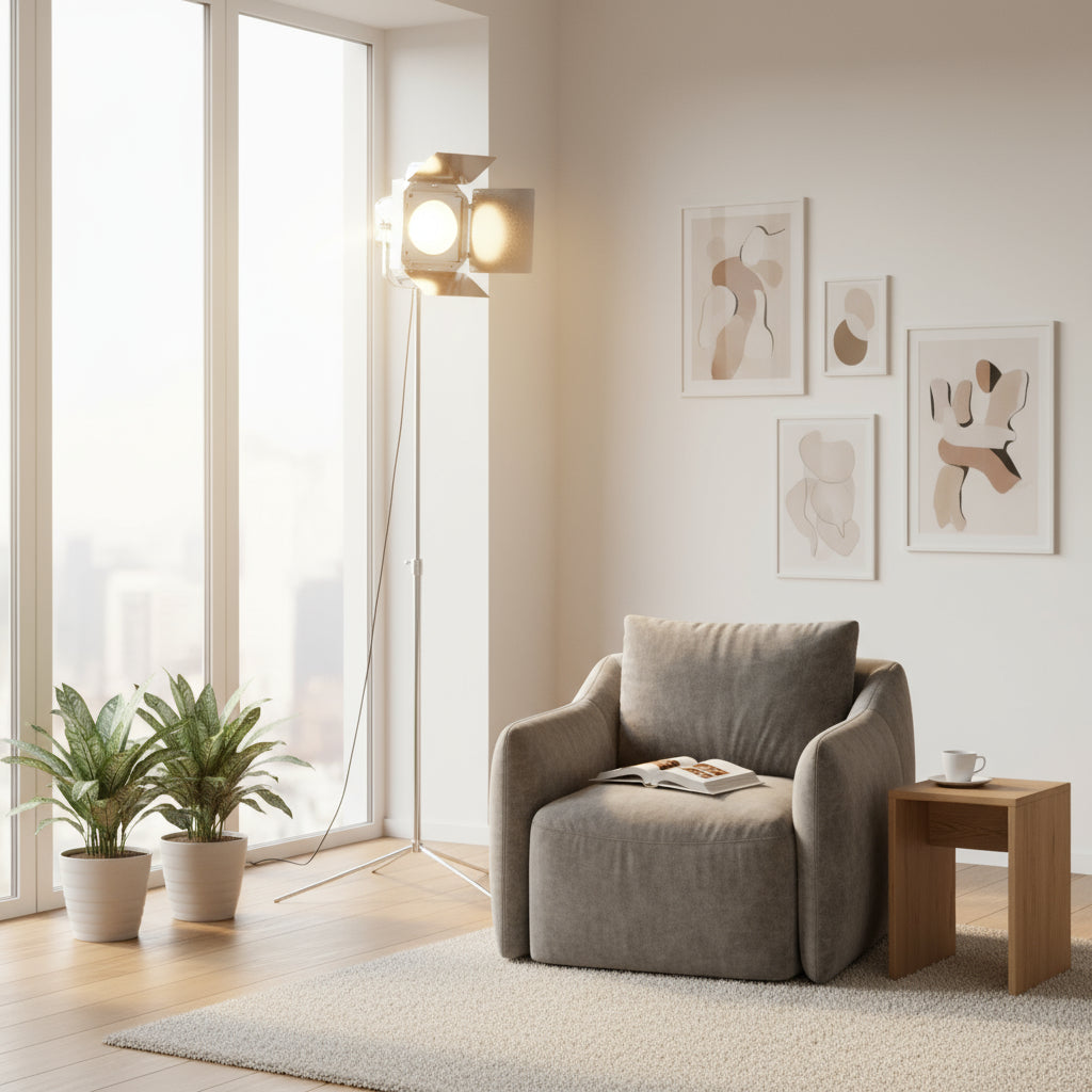 Stehlampe im Filmset Look aus Metall