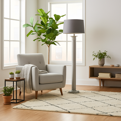 Stehlampe Schwarz mit Stoffschirm und Chromfuß