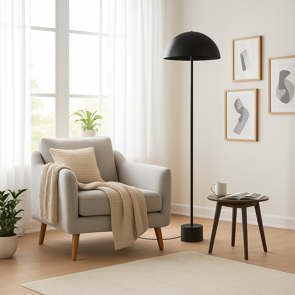 Murdoch Stehlampe in gebürstetem Messing mit Marmorsockel