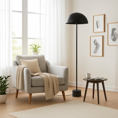 Murdoch Stehlampe in gebürstetem Messing mit Marmorsockel