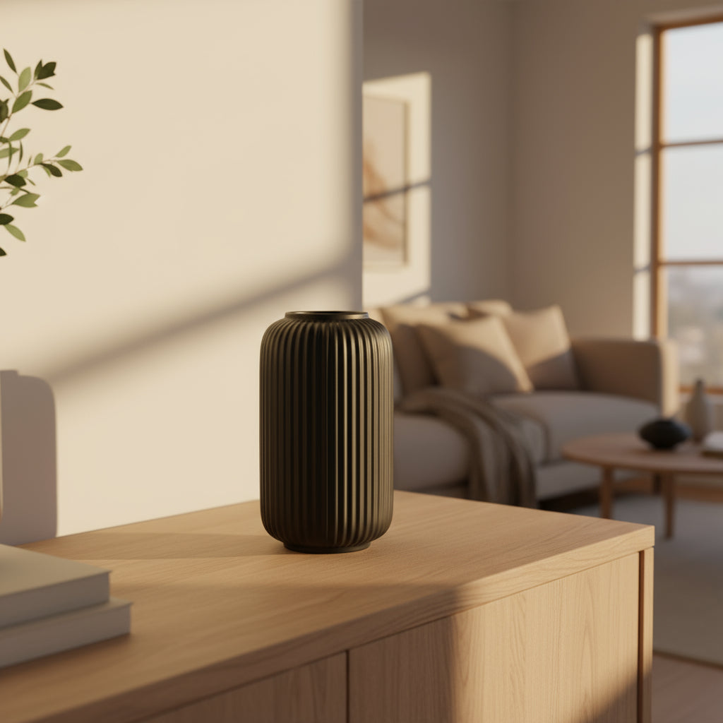 Moderne Vase aus Keramik im Rillen-Design