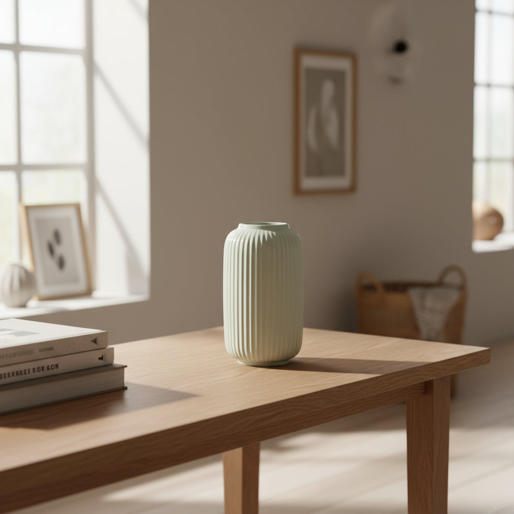 Moderne Vase aus Keramik im Rillen-Design